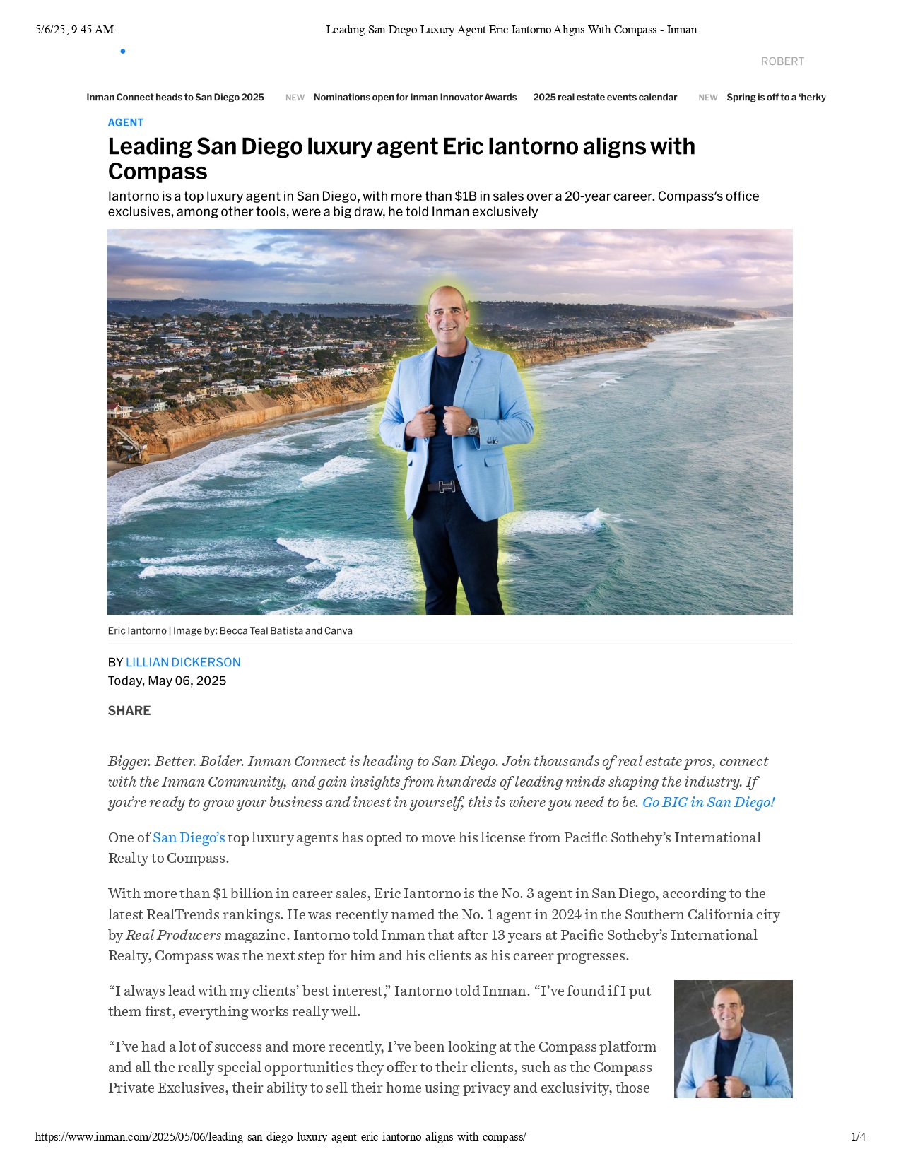 Leading San Diego Luxury Agent Eric Iantorno Alignes with Compass